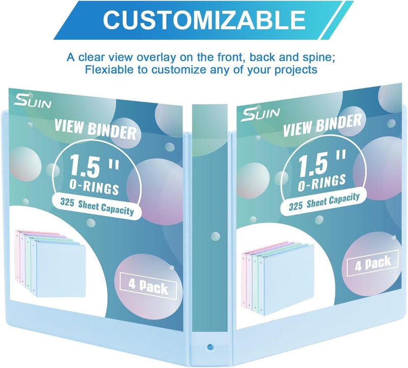SUIN 1.5'' 3-Ring-Binder with Pockets, 325 Sheets Capacity, 2 inch Binders fits 11" x 8.5" US Letter Size, Assorted 4 Pastel Colors - Ideal for School, Office, and Home Use (1.5 inch) - Image 4
